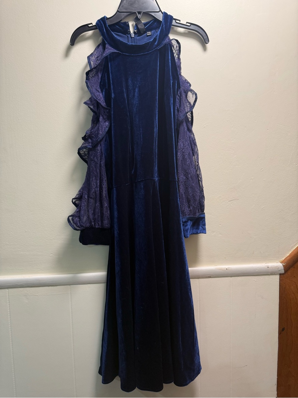Navy Velvet Cold-Shoulder Midi Dress